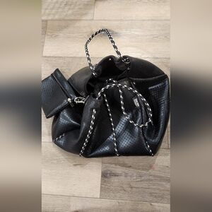Black neoprene handbag with pouch